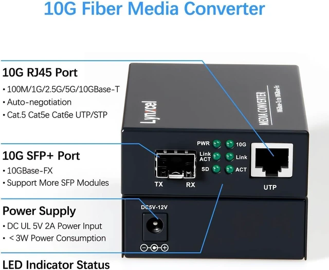 Alt view image 2 of 7 - 10G Fiber Media Converter, 10GbE SFP to Ethernet Copper Converter