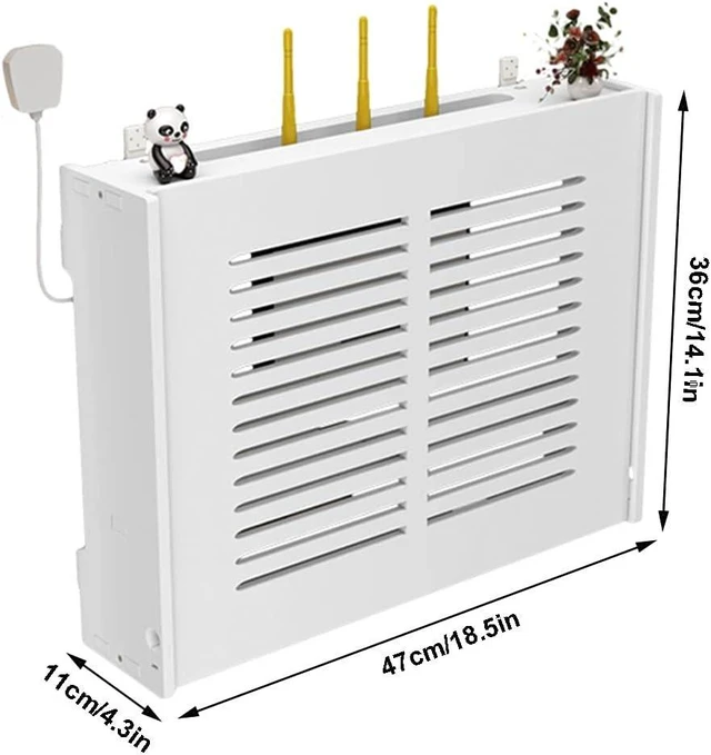 Alt view image 3 of 7 - Wall Mounted TV Set Top Box Router Storage Box WiFi Wireless Router Storage Box TV Lower Row Socket Occlusion Box No Punching (Color : White, Size : 47x11x36cm)