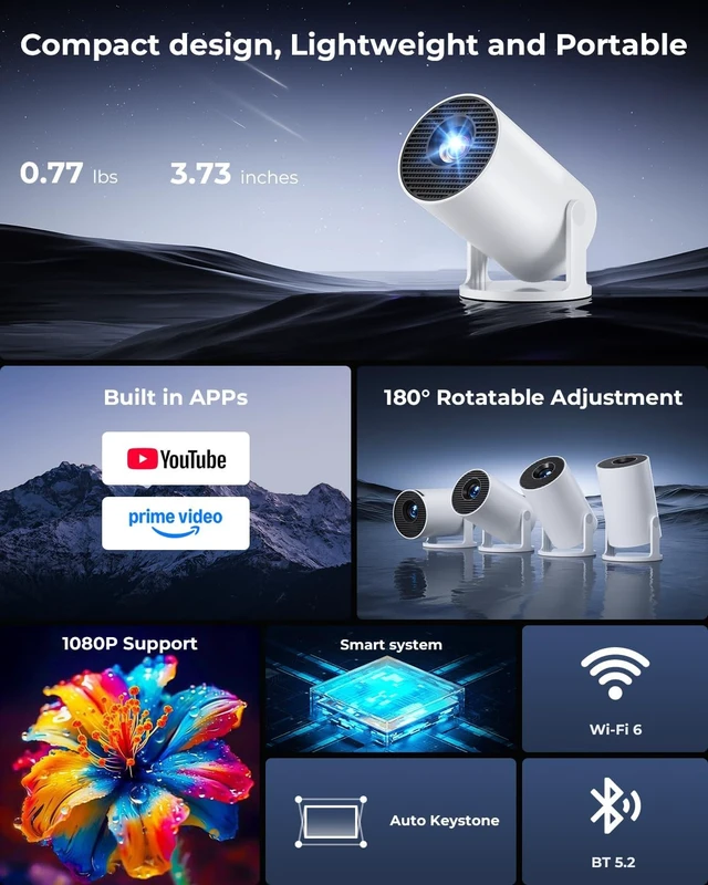 Alt view image 2 of 7 - Mini Projector, Portable Projector with Wifi and Bluetooth, Built in Apps