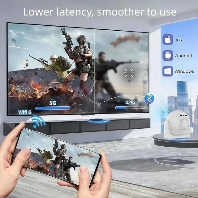 Alt view image 3 of 7 - Mini Smart Projector with WiFi and Bluetooth, Electric Focus, 200 ANSI, 4K