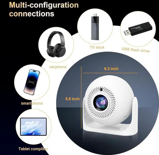 Alt view image 6 of 7 - Mini Smart Projector with WiFi and Bluetooth, Electric Focus, 200 ANSI, 4K