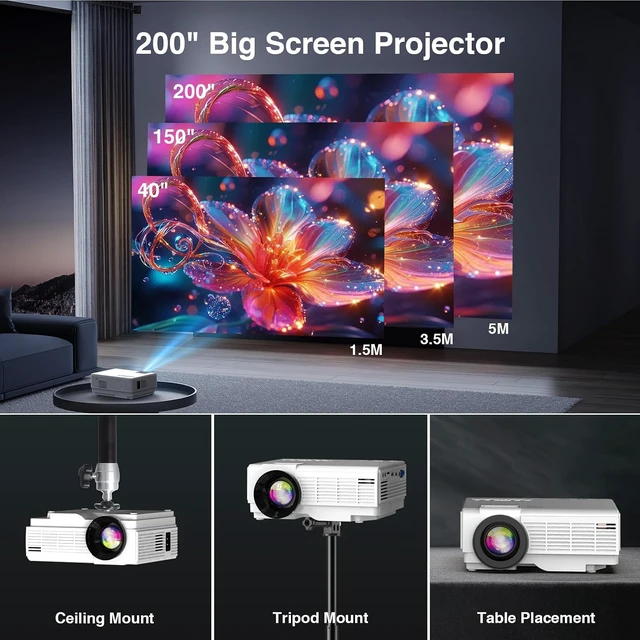 Alt view image 5 of 6 - Netflix Ready Smart Mini Projector with 1080P HD, 5G WiFi & 2 Way Bluetooth, Portable Outdoor Movie Projector for Phone/Laptop/Games