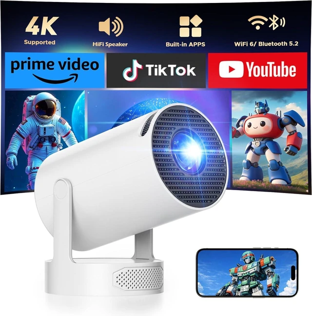 Main image of Mini Projector with Bluetooth and WiFi, Upgraded 200 ANSI Lumens Portable Projector 4K, Auto Focus/Keystone, Compatible with iPhone/TV Stick/Laptop for Home Outdoor Movie