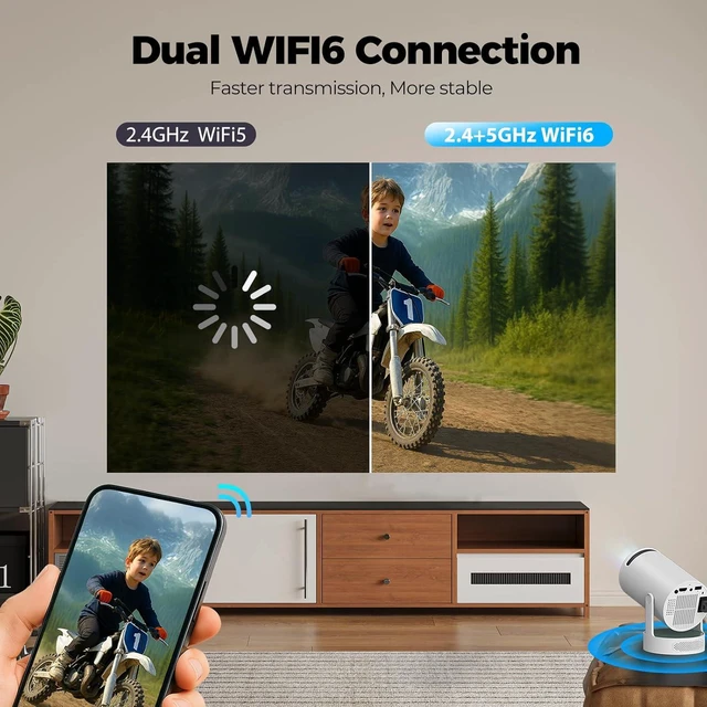 Alt view image 2 of 7 - Mini Projector with Bluetooth and WiFi, Upgraded 200 ANSI Lumens Portable Projector 4K, Auto Focus/Keystone, Compatible with iPhone/TV Stick/Laptop for Home Outdoor Movie