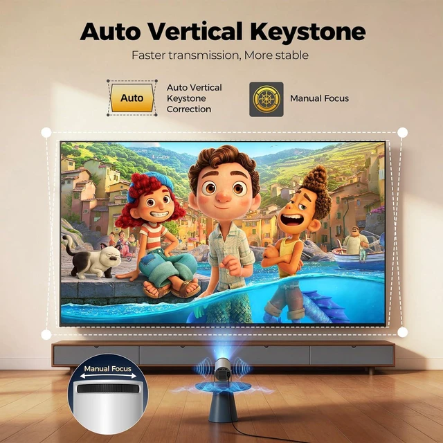 Alt view image 3 of 7 - Mini Projector with Bluetooth and WiFi, Upgraded 200 ANSI Lumens Portable Projector 4K, Auto Focus/Keystone, Compatible with iPhone/TV Stick/Laptop for Home Outdoor Movie