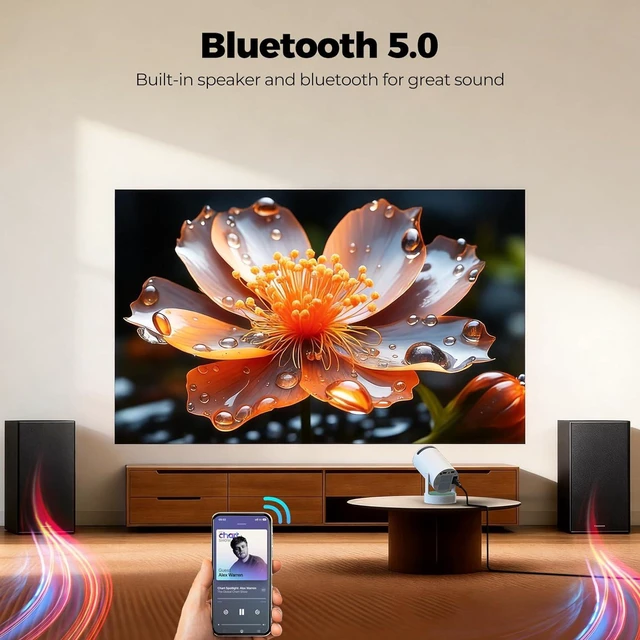 Alt view image 6 of 7 - Mini Projector with Bluetooth and WiFi, Upgraded 200 ANSI Lumens Portable Projector 4K, Auto Focus/Keystone, Compatible with iPhone/TV Stick/Laptop for Home Outdoor Movie