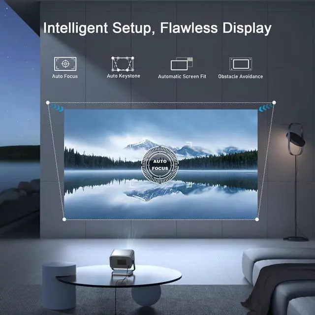 Alt view image 3 of 5 - Officially-Licensed APP & 1800ANSISmart 4K Projector with WiFi and Bluetooth, VISSPL Native 1080P Auto Focus & Keystone Portable Outdoor Projector, 4K Support Home Movie Projector Sliver