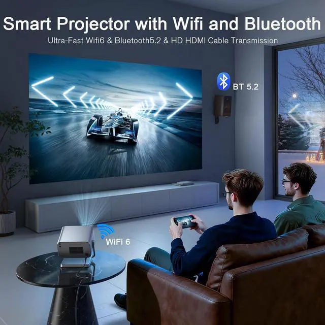 Alt view image 5 of 5 - Officially-Licensed APP & 1800ANSISmart 4K Projector with WiFi and Bluetooth, VISSPL Native 1080P Auto Focus & Keystone Portable Outdoor Projector, 4K Support Home Movie Projector Sliver