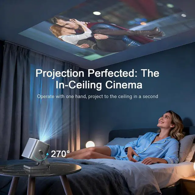 Alt view image 4 of 5 - Officially-Licensed APP & 1800ANSISmart 4K Projector with WiFi and Bluetooth, VISSPL Native 1080P Auto Focus & Keystone Portable Outdoor Projector, 4K Support Home Movie Projector Sliver