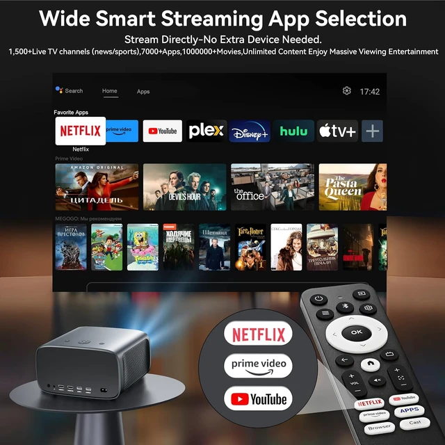 Alt view image 3 of 7 - 2000 ANSI Outdoor Movie Projector, Official Apps, 4K Home Theater