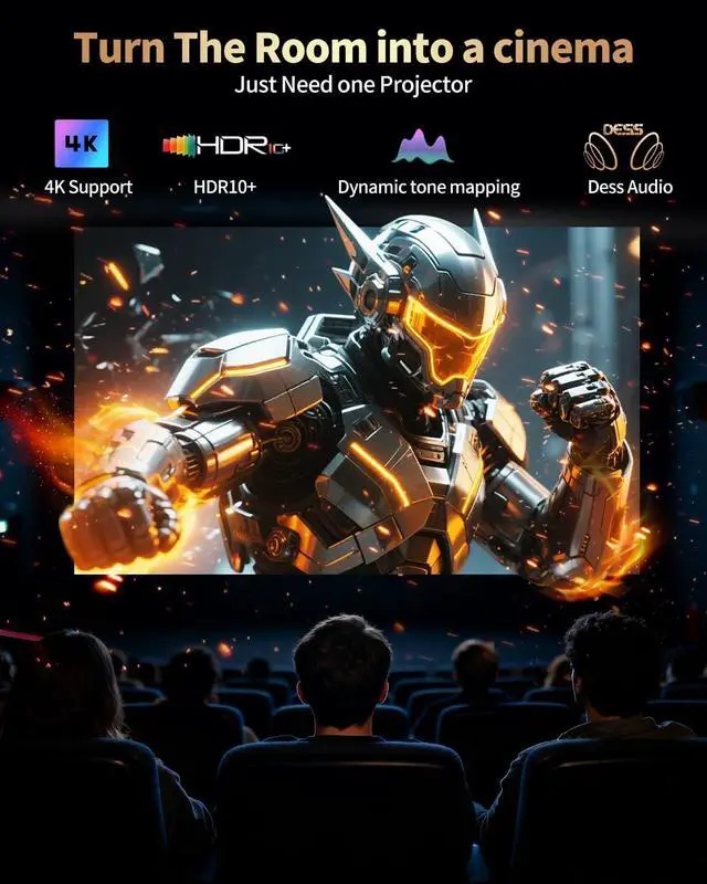Alt view image 2 of 6 - Dess C5 Enterprise GTV Projector,4K Projector With Wifi6 And Bluetooth,Home Theater projector,2500 Brightness,Built in Electric Bracket, Stereo Surround Sound,DESS Enterprise ATV1
