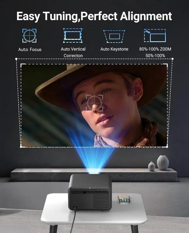Alt view image 3 of 7 - Native 1080P & Auto FocusMini Projector with WiFi and Bluetooth, 800Ansi Brightness, Support 4K HD, Portable Movie Projector, Auto Keystone Correction, Compatible with Smartphone, Laptop, HDMI, USB