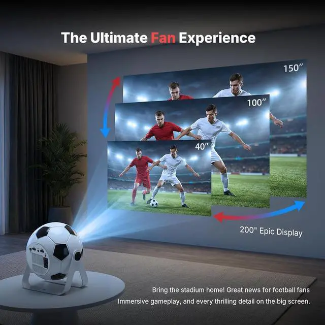 Alt view image 3 of 7 - Soccer Projector with Built-in Apps, 360° Rotating Design, 1080P Supported Smart Projector with WiFi & Bluetooth for Soccer Game Nights, Family Entertainment & Kids Room