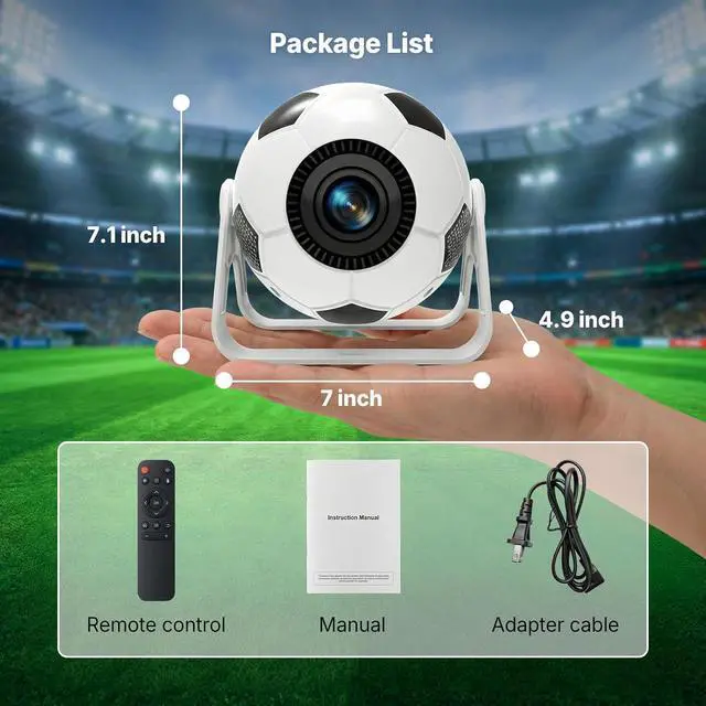 Alt view image 6 of 7 - Soccer Projector with Built-in Apps, 360° Rotating Design, 1080P Supported Smart Projector with WiFi & Bluetooth for Soccer Game Nights, Family Entertainment & Kids Room