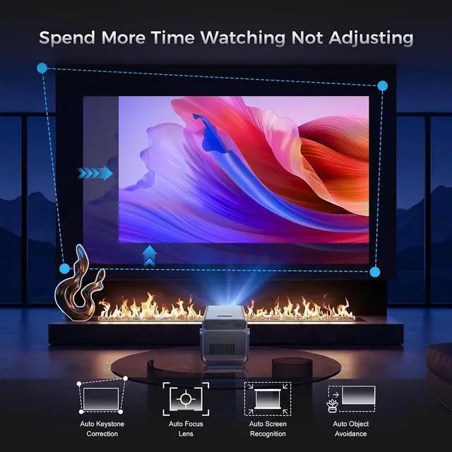 Alt view image 7 of 7 - Native 1080P & 800ANSI High Brightness Portable Projector with WiFi and Bluetooth,Smart Projector With AI Visual Calibration,230° Rotation,4K Projector Supports HDMI/USB/AUDIO
