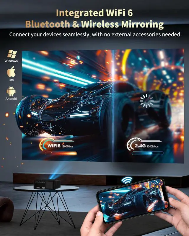 Alt view image 6 of 7 - DESS Smart 4K 1080P Home Video Projector, WiFi 6 BT, 15° Motorized Bracket