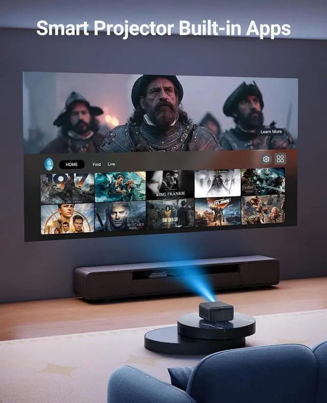 Alt view image 4 of 7 - Native 1080P & Auto FocusMini Projector with WiFi and Bluetooth, 800Ansi Brightness, Support 4K HD, Portable Movie Projector, Auto Keystone Correction, Compatible with Smartphone, Laptop, HDMI, USB