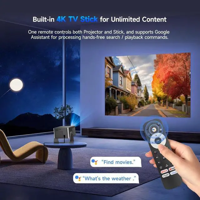 Alt view image 3 of 7 - HY350 GTV 900ANSI Android 14 Projector with Auto Focus, 8K Native 1080P Support, WiFi6, BT5.4, 16G, Allwinner Portable