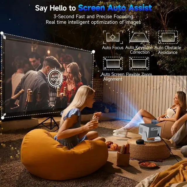 Alt view image 5 of 7 - HY350 GTV 900ANSI Android 14 Projector with Auto Focus, 8K Native 1080P Support, WiFi6, BT5.4, 16G, Allwinner Portable