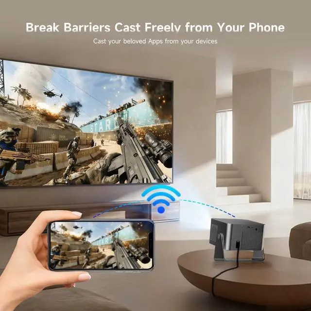 Alt view image 4 of 7 - HY350 GTV 900ANSI Android 14 Projector with Auto Focus, 8K Native 1080P Support, WiFi6, BT5.4, 16G, Allwinner Portable