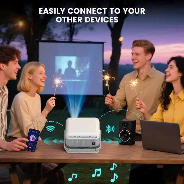 Alt view image 4 of 7 - Officially-Licensed Streaming APP & Native 1080P 4K SupportSmart Projector with WiFi and Bluetooth, Auto Focus & Keystone, 270° Rotation, Movie Projector for Outdoor Bedroom Home Office