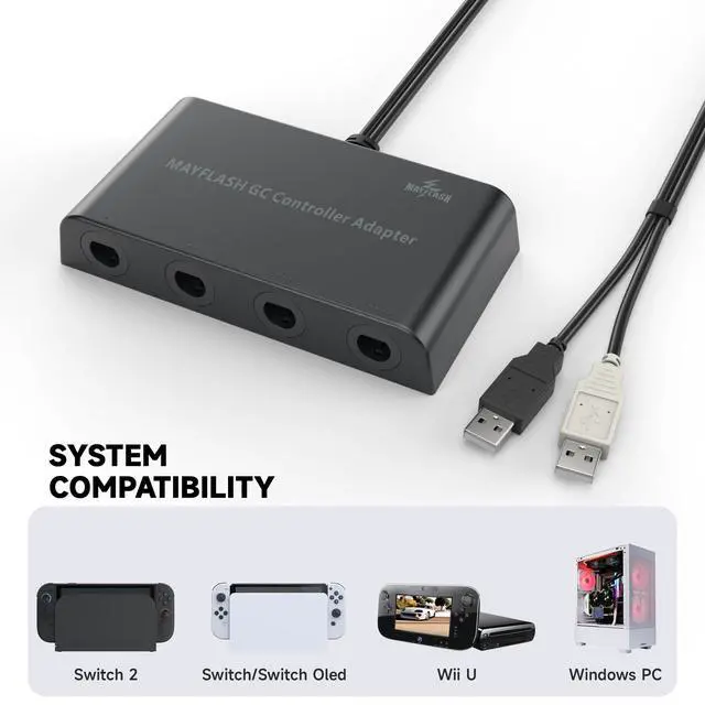Alt view image 10 of 14 - Gamecube Controller Adapter for Wii U, PC Windows and Switch/Switch 2, 4 Ports