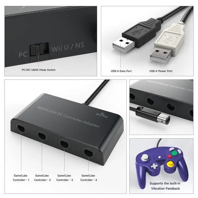 Alt view image 13 of 14 - Gamecube Controller Adapter for Wii U, PC Windows and Switch/Switch 2, 4 Ports