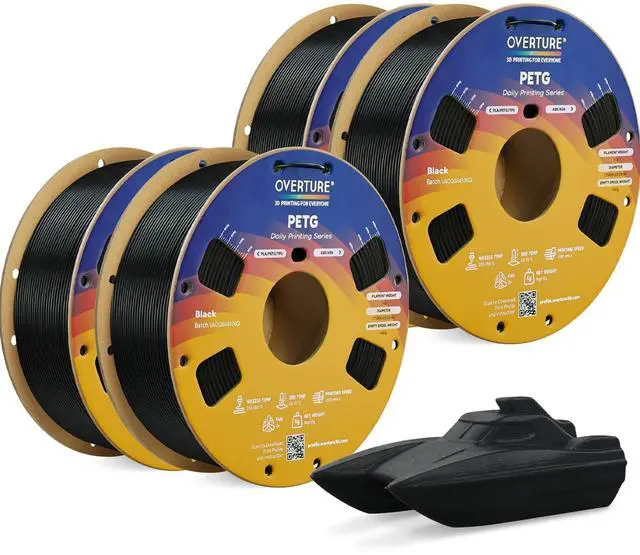 Alt view image 8 of 14 - 4KG Bundle PETG 3D Printer Filament 1.75mm, Neatly Wound Durable PETG 4 Pack 1kg(2.2lbs), Strong Toughness Filament, Dimensional Accuracy +/- 0.02mm, Fit Most FDM Printers (Black (4-Pack)
