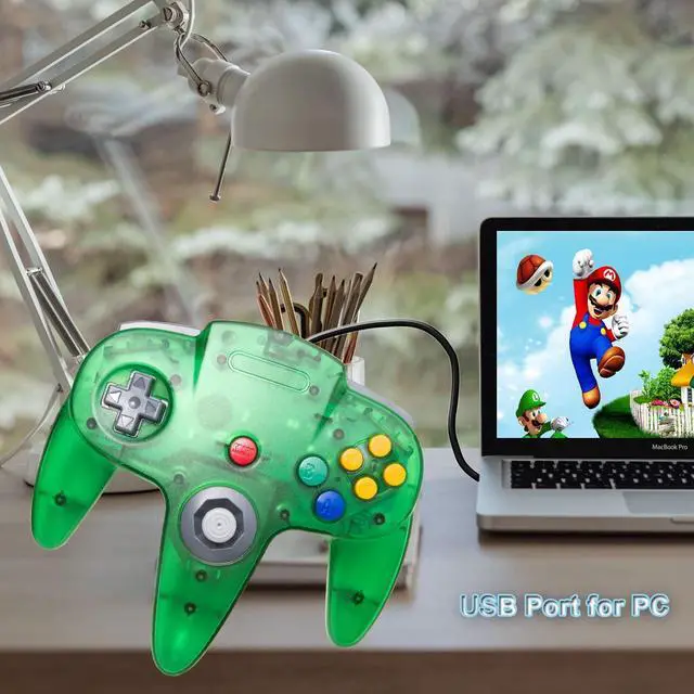 Alt view image 2 of 6 - Classic N64 USB Controller, N64 Remote Wired USB Game Joystick Controller for Windows PC & MAC & Raspberry Pi Clear Green
