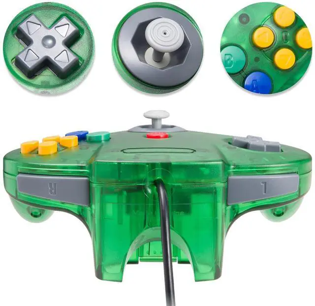 Alt view image 6 of 6 - Classic N64 USB Controller, N64 Remote Wired USB Game Joystick Controller for Windows PC & MAC & Raspberry Pi Clear Green