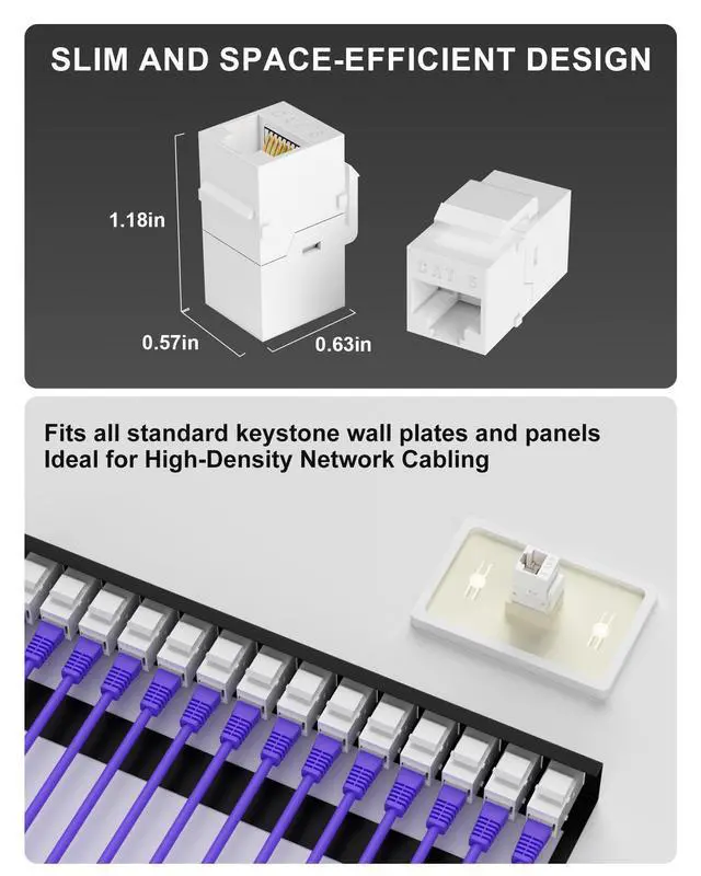 Alt view image 9 of 14 - RJ45 Coupler Cat6 Keystone Jack 20-Pack, Female to Female UTP Inline Ethernet Keystone for Wall Plates & Patch Panels, Compatible with Cat6/Cat5e/Cat5 Network Cables, White