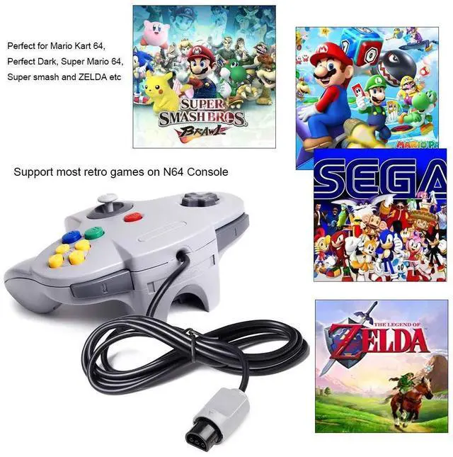 Alt view image 11 of 14 - Classic N64 Controller, Retro N64 Wired Remote Joystick Gamepad Controller Compatible with N64 Video Game System Console Gray