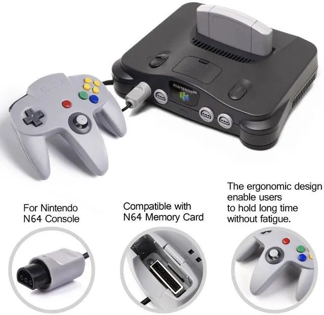 Alt view image 12 of 14 - Classic N64 Controller, Retro N64 Wired Remote Joystick Gamepad Controller Compatible with N64 Video Game System Console Gray