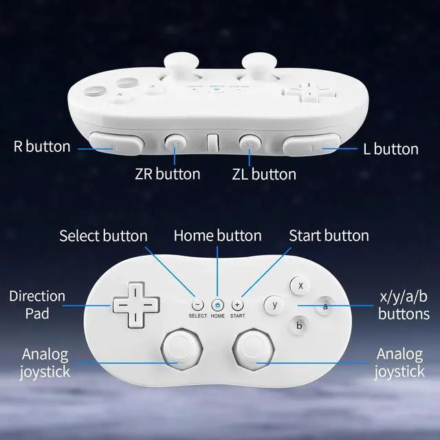 Alt view image 9 of 12 - Wired Classic Controller Gamepad Joystick for Nintendo Wii Remote Console Video Game Color White