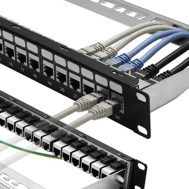 Alt view image 8 of 14 - Patch Panel 24 Port Cat6A with Inline Keystone 10G Support, Coupler Patch Panel STP Shielded 19-Inch with Removable Back Bar, 1U Network Panel for Cat7, Cat6, Cat6A, Cat5e
