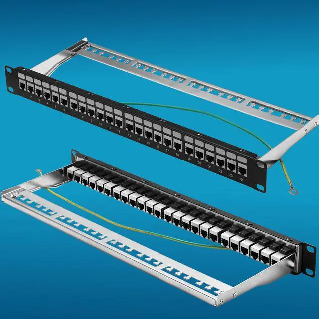 Alt view image 12 of 14 - Patch Panel 24 Port Cat6A with Inline Keystone 10G Support, Coupler Patch Panel STP Shielded 19-Inch with Removable Back Bar, 1U Network Panel for Cat7, Cat6, Cat6A, Cat5e