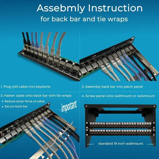 Alt view image 14 of 14 - Patch Panel 24 Port Cat6A with Inline Keystone 10G Support, Coupler Patch Panel STP Shielded 19-Inch with Removable Back Bar, 1U Network Panel for Cat7, Cat6, Cat6A, Cat5e