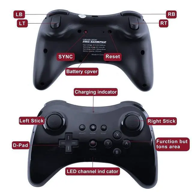 Alt view image 9 of 14 - Black Classic Wireless Pro Controller Game Controller Gamepad Joypad Remote for Wii U