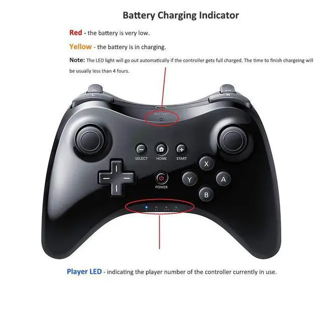Alt view image 10 of 14 - Black Classic Wireless Pro Controller Game Controller Gamepad Joypad Remote for Wii U