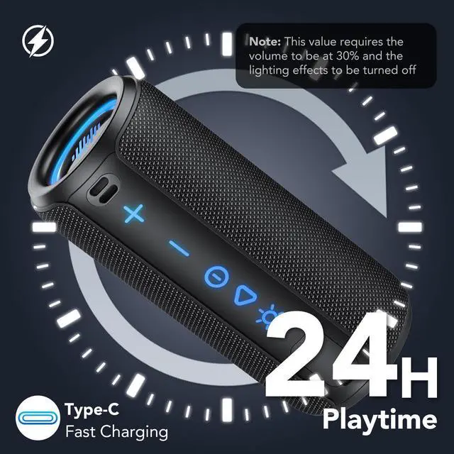 Alt view image 10 of 14 - Portable Bluetooth Speaker, Powerful Sound Wireless Speaker: Boost Bass, Bluetooth 5.4, 24H Playtime, 8 RGB Modes, IPX7 Waterproof, TWS Pairing, for Outdoor/Home/Party, Gift IdeasBlack
