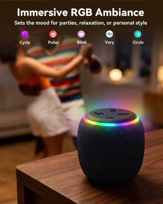 Alt view image 11 of 14 - Room 3 Portable Bluetooth Speaker, IPX6 Waterproof, TWS Pairing, 12W Powerful Stereo Sound with RGB Lights, Bluetooth 5.4, All-Day Playtime, Ideal for on Any Surface at Home