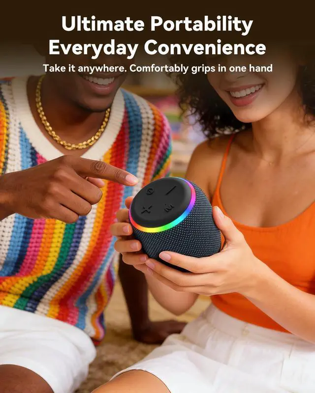 Alt view image 12 of 14 - Room 3 Portable Bluetooth Speaker, IPX6 Waterproof, TWS Pairing, 12W Powerful Stereo Sound with RGB Lights, Bluetooth 5.4, All-Day Playtime, Ideal for on Any Surface at Home