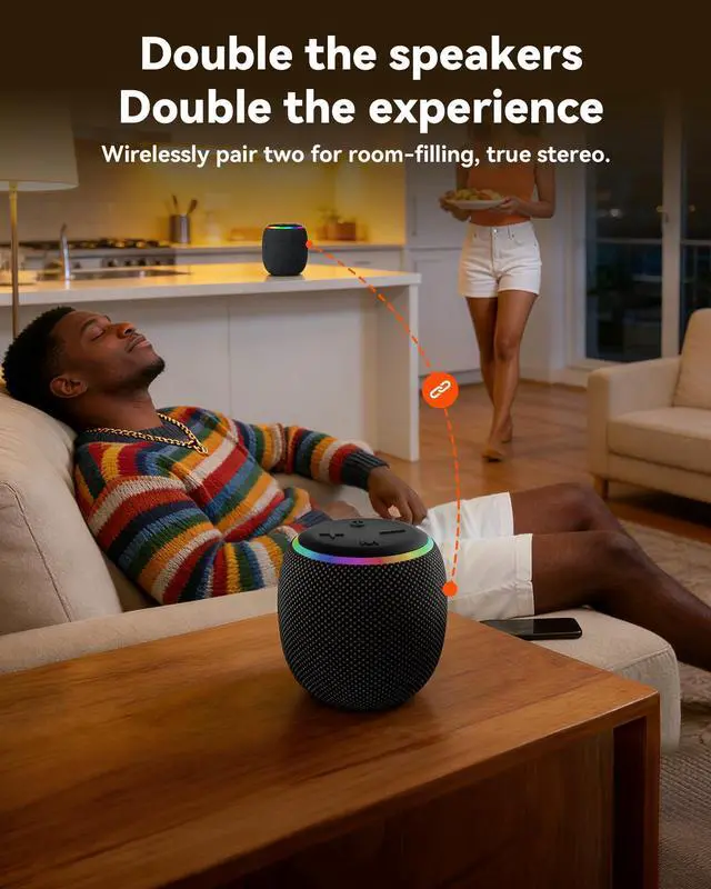 Alt view image 13 of 14 - Room 3 Portable Bluetooth Speaker, IPX6 Waterproof, TWS Pairing, 12W Powerful Stereo Sound with RGB Lights, Bluetooth 5.4, All-Day Playtime, Ideal for on Any Surface at Home