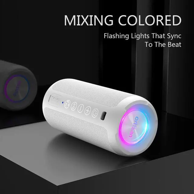 Alt view image 9 of 14 - Portable Bluetooth Speaker: IPX7 Waterproof, 24W Loud Sound, Deep Bass, Bluetooth 5.3, LED Lights, Wireless Stereo Pairing, 30H Playtime, for Home/Outdoor/Party/Beach, Birthday Gift (White)