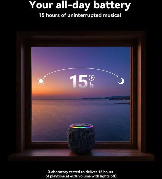 Alt view image 14 of 14 - Room 3 Portable Bluetooth Speaker, IPX6 Waterproof, TWS Pairing, 12W Powerful Stereo Sound with RGB Lights, Bluetooth 5.4, All-Day Playtime, Ideal for on Any Surface at Home