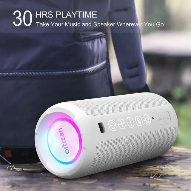 Alt view image 11 of 14 - Portable Bluetooth Speaker: IPX7 Waterproof, 24W Loud Sound, Deep Bass, Bluetooth 5.3, LED Lights, Wireless Stereo Pairing, 30H Playtime, for Home/Outdoor/Party/Beach, Birthday Gift (White)
