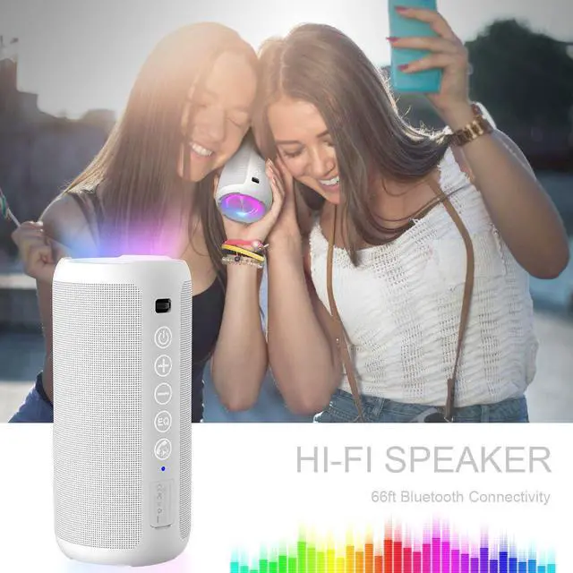 Alt view image 13 of 14 - Portable Bluetooth Speaker: IPX7 Waterproof, 24W Loud Sound, Deep Bass, Bluetooth 5.3, LED Lights, Wireless Stereo Pairing, 30H Playtime, for Home/Outdoor/Party/Beach, Birthday Gift (White)