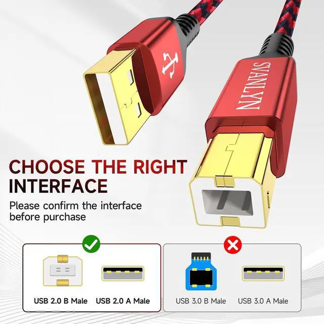 Alt view image 9 of 14 - Printer Cable 25 FT,USB 2.0 Printer Cable to Computer,USB A to B Cord Compatible with HP Canon, Epson, Brother, Dell, Lexmark,ect