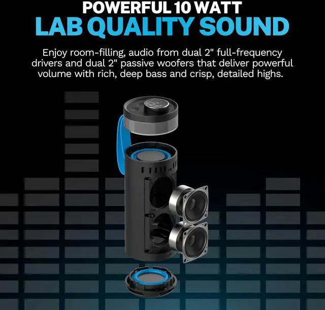 Alt view image 9 of 14 - Go Party Portable Bluetooth Speaker, Midnight Black, 10 Watts of Power, 16+ Hours of Playtime, IP56 Waterproofing, Customizable RGB LED Lighting, Lab Sync Up to 100 Speakers, Custom Sound in-App