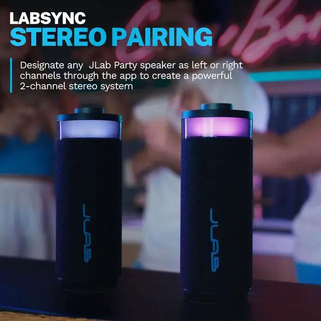 Alt view image 12 of 14 - Go Party Portable Bluetooth Speaker, Midnight Black, 10 Watts of Power, 16+ Hours of Playtime, IP56 Waterproofing, Customizable RGB LED Lighting, Lab Sync Up to 100 Speakers, Custom Sound in-App